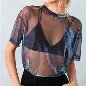 Silence + Noise Metallic Shimmer Mesh Tee